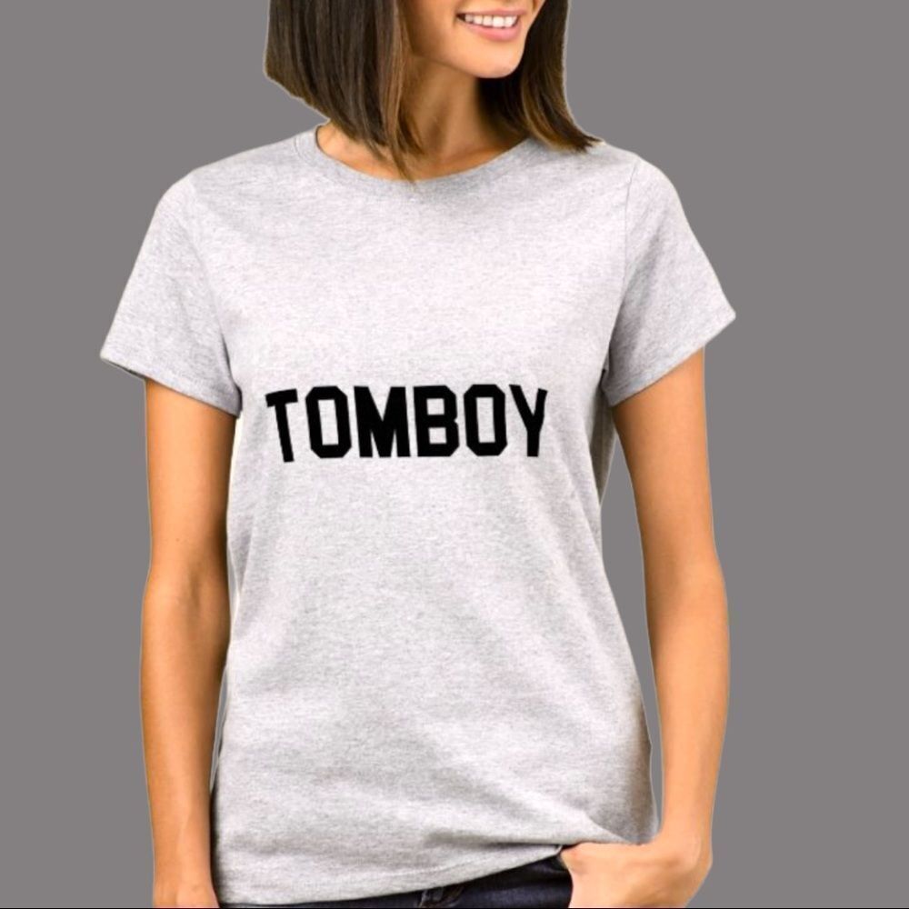 Gray Crew Neck Unisex T-Shirt With Tomboy Written In Black!